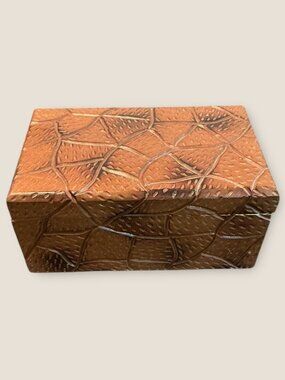 Handcrafted Wooden Trinket Box With Embossed Textured Design & Hinged Lid - Deco